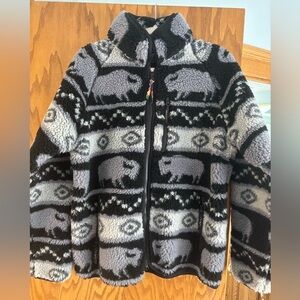 Manastash Buffalo Black and Gray Patterned Fleece Jacket